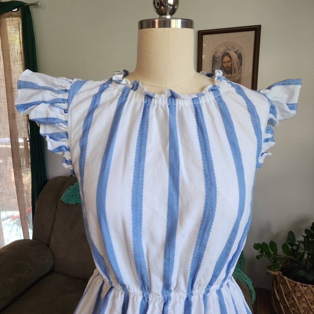 Sail To Sable Jacquard Stripe Ruffle Neck Mini Dress Size XS - Picture 2 of 7